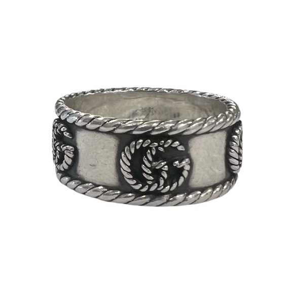 Gucci Marmont GG Braided Logo Silver Ring - Picture 1 of 7